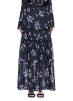 Main View -Click To Enlarge 'Posie' floral print tiered silk maxi skirt