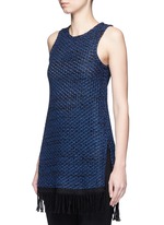 Front View -Click To Enlarge Fringe knit sleeveless top