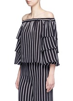 Front View -Click To Enlarge Stripe tiered sleeve off-shoulder top