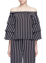 Main View -Click To Enlarge Stripe tiered sleeve off-shoulder top