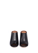Front View -Click To Enlarge '9 Edgy' wooden heel open toe leather mules
