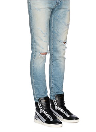 Click To Zoom Saint Laurent - 'SL/34' metallic star leather high top sneakers