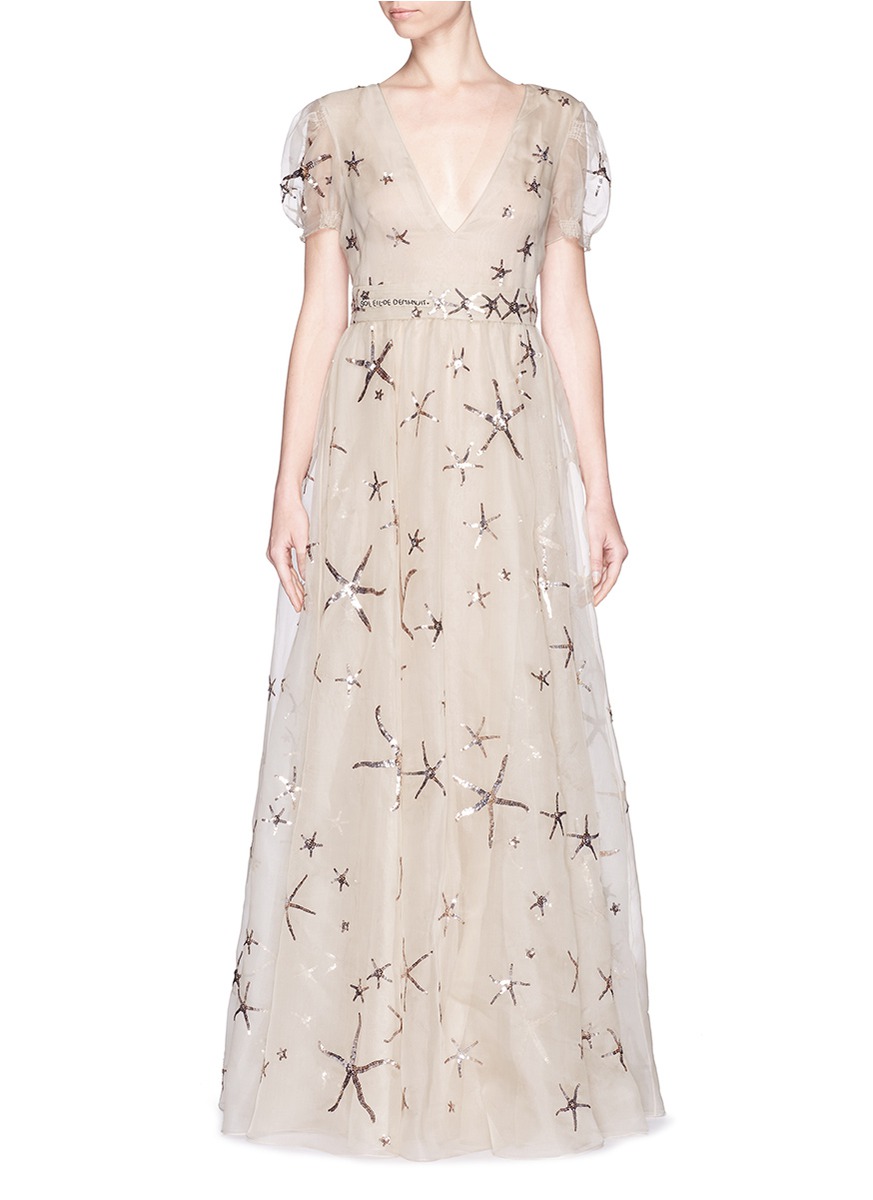 VALENTINO - Sequin starfish silk organza gown | Neutral ...