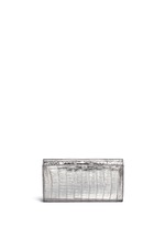 Back View -Click To Enlarge Embellished metallic crocodile leather clutch