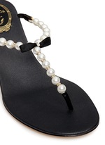 Detail View -Click To Enlarge Faux pearl crystal T-strap sandals