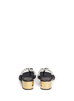 Back View -Click To Enlarge Faux pearl crystal T-strap sandals