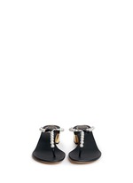 Front View -Click To Enlarge Faux pearl crystal T-strap sandals