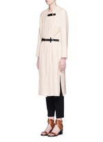 Front View -Click To Enlarge Quilted buckled long coat