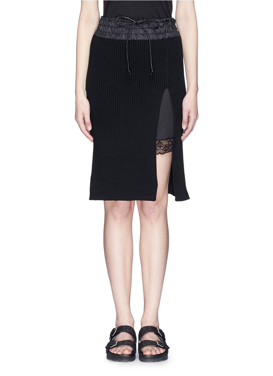 SACAI LUCK Elastic waist rib knit skirt Black KneeLength Skirts