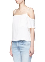 Front View -Click To Enlarge Chest pocket crepe off-shoulder top