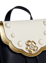 Detail View -Click To Enlarge 'Peony' floral faux pearl stud leather chain backpack