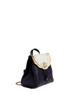 Figure View -Click To Enlarge 'Peony' floral faux pearl stud leather chain backpack