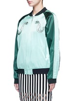 Front View -Click To Enlarge Reversible cash embroidery silk varsity jacket