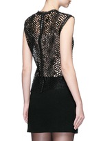 Back View -Click To Enlarge Leather trim sleeveless mesh lace top