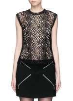Main View -Click To Enlarge Leather trim sleeveless mesh lace top