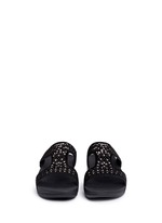 Front View -Click To Enlarge 'Carmel' stud lasercut suede slide sandals