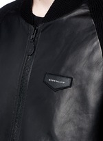 Detail View -Click To Enlarge Rib knit sleeve leather bomber jacket