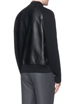 Back View -Click To Enlarge Rib knit sleeve leather bomber jacket