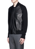 Front View -Click To Enlarge Rib knit sleeve leather bomber jacket