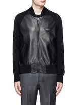 Main View -Click To Enlarge Rib knit sleeve leather bomber jacket