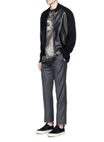 Figure View -Click To Enlarge Rib knit sleeve leather bomber jacket