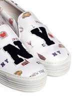 Detail View -Click To Enlarge 'All Over NY' fleece letter jersey flatform skate slip-ons