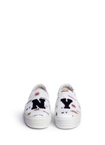 Front View -Click To Enlarge 'All Over NY' fleece letter jersey flatform skate slip-ons