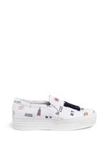 Main View -Click To Enlarge 'All Over NY' fleece letter jersey flatform skate slip-ons