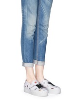 Figure View -Click To Enlarge 'All Over NY' fleece letter jersey flatform skate slip-ons