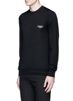 Front View -Click To Enlarge Leather logo patch wool sweater