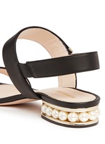Detail View -Click To Enlarge Faux pearl heel leather slingback sandals