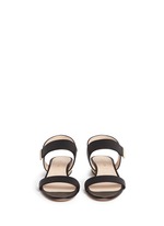 Front View -Click To Enlarge Faux pearl heel leather slingback sandals
