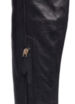 Detail View -Click To Enlarge Faux pearl heel thigh high leather boots