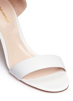 Detail View -Click To Enlarge Faux pearl heel ankle strap leather sandals