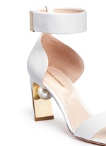 Detail View -Click To Enlarge Faux pearl heel ankle strap leather sandals