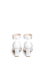 Back View -Click To Enlarge Faux pearl heel ankle strap leather sandals