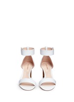 Front View -Click To Enlarge Faux pearl heel ankle strap leather sandals