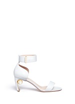 Main View -Click To Enlarge Faux pearl heel ankle strap leather sandals