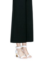 Figure View -Click To Enlarge Faux pearl heel ankle strap leather sandals