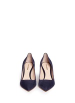 Front View -Click To Enlarge 'Maeva' faux pearl heel suede pumps