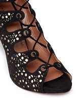 Detail View -Click To Enlarge Geometric lasercut leather lace-up sandals