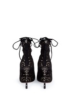 Back View -Click To Enlarge Geometric lasercut leather lace-up sandals
