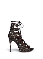 Main View -Click To Enlarge Geometric lasercut leather lace-up sandals
