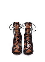 Figure View -Click To Enlarge Geometric lasercut leather lace-up sandals