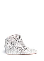 Main View -Click To Enlarge Geometric lasercut perforated suede ankle boots