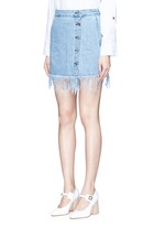 Front View -Click To Enlarge 'WS' fringe hem denim skirt