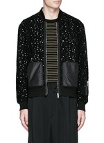 Main View -Click To Enlarge Distressed open knit bomber jacket