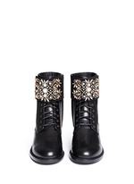 Front View -Click To Enlarge 'Biker' crystal embellished suede cuff leather boots