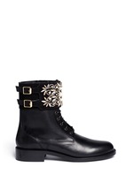Main View -Click To Enlarge 'Biker' crystal embellished suede cuff leather boots