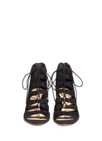 Front View -Click To Enlarge 'Santina' caged lace-up suede wedge sandals